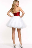 CLEARANCE - Cinderella Divine 077 Short Strapless White Dress Red Rhinestone Waist Tulle (Size 4)