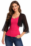 Mid Length Sleeve Sheer Black Chiffon Bolero Jacket 3/4 Length Shrug