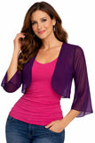 Mid Length Sleeve Sheer Purple Chiffon Bolero Jacket 3/4 Length Shrug