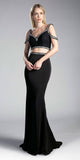 Cinderella Divine 13114A Cold-Shoulder Crop Top Two-Piece Long Dress