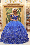 Juliet 1446 Long 3D Floral Appliques Off Shoulder Poofy Ball Gown