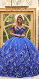 Juliet 1446 Long 3D Floral Appliques Off Shoulder Poofy Ball Gown