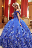 Juliet 1446 Long 3D Floral Appliques Off Shoulder Poofy Ball Gown
