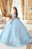Ladivine 15713 Long Off the Shoulder A-Line Floral Applique Ball Gown