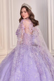Ladivine 15719 Long Poofy Quinceanera Gown With Tulle Cape