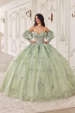 Ladivine 15722 Long Poofy A-Line Quinceanera Dress with Puffy Sleeves