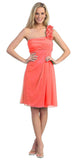 One Shoulder Knee Length Coral Chiffon Bridesmaid Dress