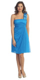 One Shoulder Knee Length Turquoise Chiffon Bridesmaid Dress
