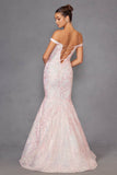 Juliet 2412 Mermaid Gown Plunging Deep V Illusion Neckline Off the Shoulder