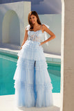 Juliet JT2463A Long Tiered Ruffled Skirt A-Line Boned Bodice Dress