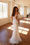 Juliet JT2471LW Long Off the Shoulder Fringe Sleeve Fitted Wedding Gown