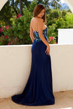 Juliet JT2496A Strapless Floral Embroidered Bodice Fitted Formal Gown