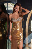 Juliet JT2501A Long Strapless Beaded Sweetheart Fitted Metallic Gown