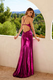 Juliet JT2502A Dress Long Halter Neck Fitted Metallic Gown