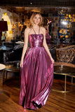 Juliet JT2503A Long Halter A-Line Pleated Metallic Gown