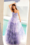 Juliet JT2507A Long Strapless Sweetheart Print Tiered Skirt Gown