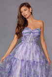 Juliet JT2507A Long Strapless Sweetheart Print Tiered Skirt Gown