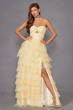 Juliet JT2508A Sweetheart Keyhole Neckline Ruffled Tier Skirt Gown