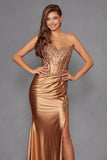 Juliet JT2536K Strapless Sweetheart Corset Back Fitted Satin Prom Gown