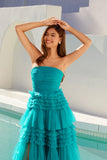 Juliet JT2542S Long Strapless Layered Tulle A-Line Gown