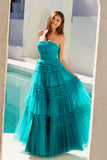 Juliet JT2542S Long Strapless Layered Tulle A-Line Gown