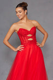 Juliet JT2561S Strapless Sweetheart Keyhole Bodice Tulle A-Line Gown