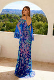 Juliet JT2564U Long Sleeve Cold Shoulder Fitted Sequin Gown