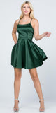 Short Fit and Flare Hunter Green Dress Spaghetti Straps Criss Cross Back