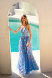 Juliet JT2572U Long Ruffled Layered Skirt Print Formal Gown