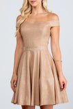 CLEARANCE - La Scala 25759 Short Off the Shoulder Skater Dress Glitter Jacquard (Size S)
