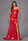 Juliet JT2578H Long Sweetheart Strapless Fitted Metallic Prom Gown