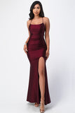 La Scala 25925 Back Lace Up Mermaid Dress Burgundy Waist Shirring And Open Slit