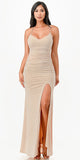 La Scala 26012 Long Glittery ITY Lace up Back Fitted Mermaid Dress - Champagne