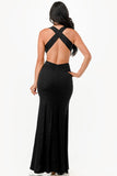 La Scala 26063 Dress Long V-Neckline Halter Top Gown