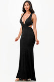 La Scala 26063 Dress Long V-Neckline Halter Top Gown