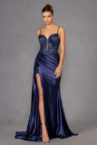 Juliet JT2905K Long Fitted Satin Prom Gown Side Sash