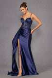 Juliet JT2905K Long Fitted Satin Prom Gown Side Sash