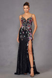 Juliet JT2909K Fitted Floral Embroidery and Sequin Prom Gown