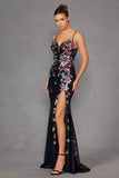 Juliet JT2909K Fitted Floral Embroidery and Sequin Prom Gown