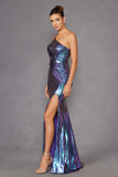 Juliet JT2910H Long Metallic Fitted One Shoulder Prom Gown