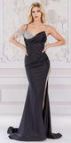 Amelia Couture 3017 Floor Length Cold Shoulder Side Slit Lycra Gown
