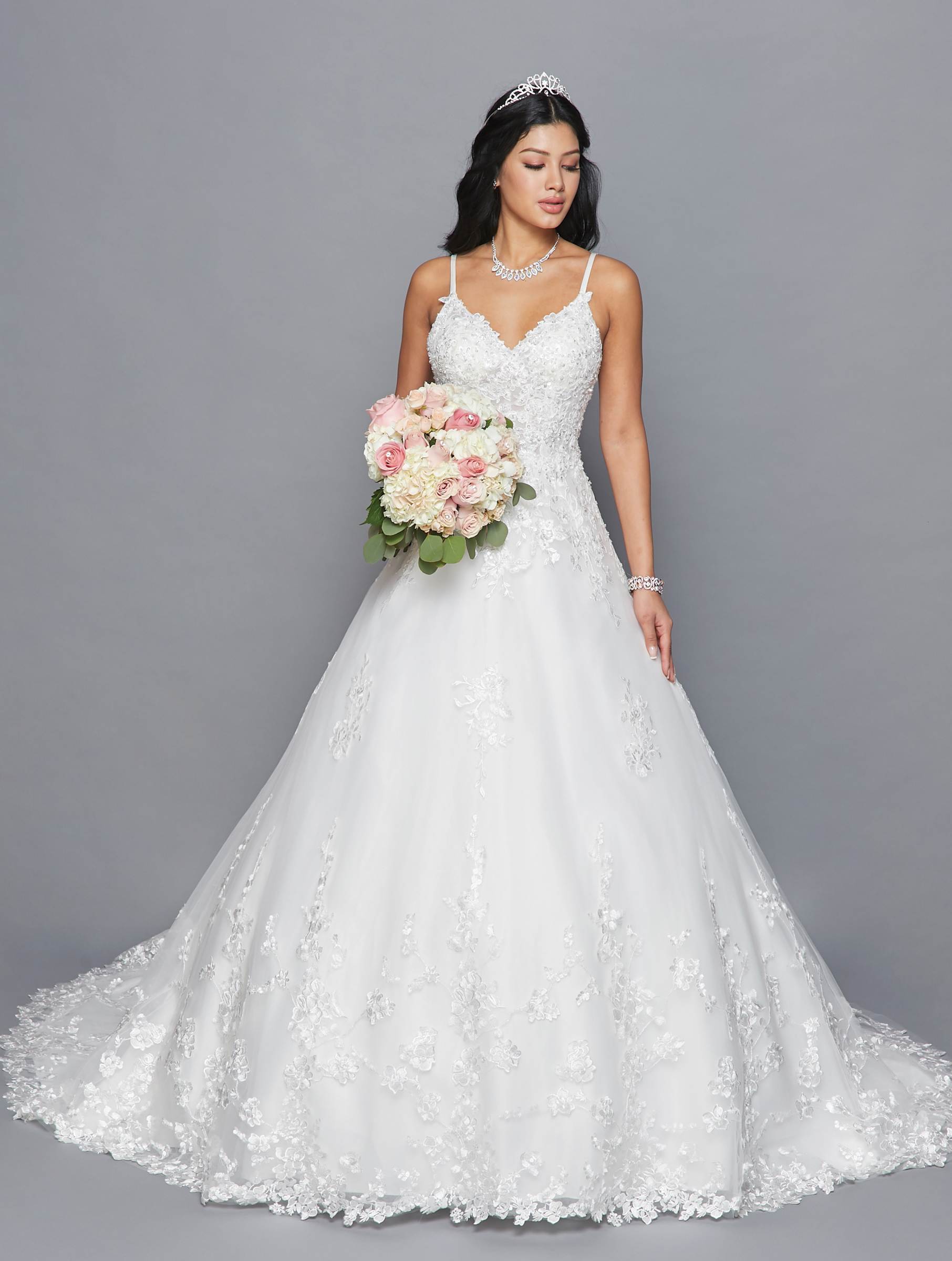 DeKlaire Bridal 417 Spaghetti Straps V-Neckline Open Back A-Line Wedding Dress With Beaded Embroidery Applique