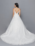 DeKlaire Bridal 417 Spaghetti Straps V-Neckline Open Back A-Line Wedding Dress With Beaded Embroidery Applique