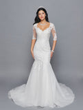 DeKlaire Bridal 418 Mid Length Sleeve V-Neckline Mermaid Court Train Wedding Dress