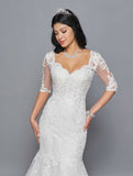 DeKlaire Bridal 418 Mid Length Sleeve V-Neckline Mermaid Court Train Wedding Dress