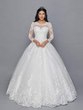 DeKlaire Bridal 422 Mid-Length Sleeve A-Line Wedding Gown Illusion Boat Neckline