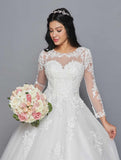 DeKlaire Bridal 422 Mid-Length Sleeve A-Line Wedding Gown Illusion Boat Neckline