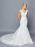 DeKlaire Bridal 423 Scalloped V-Neckline Illusion Panel Chapel Train Mermaid Wedding Dress