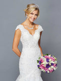 DeKlaire Bridal 423 Scalloped V-Neckline Illusion Panel Chapel Train Mermaid Wedding Dress