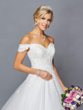 DeKlaire Bridal 424 Off The Shoulder Sweetheart Neckline Lace Tulle A-Line Chapel Train Wedding Dress Beaded Lace Applique.